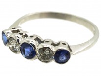 Edwardian 18ct White Gold Five Stone Sapphire & Diamond Ring