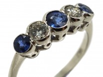 Edwardian 18ct White Gold Five Stone Sapphire & Diamond Ring