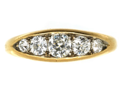 Edwardian 18ct Gold Five Stone Diamond Boat Shaped Ring