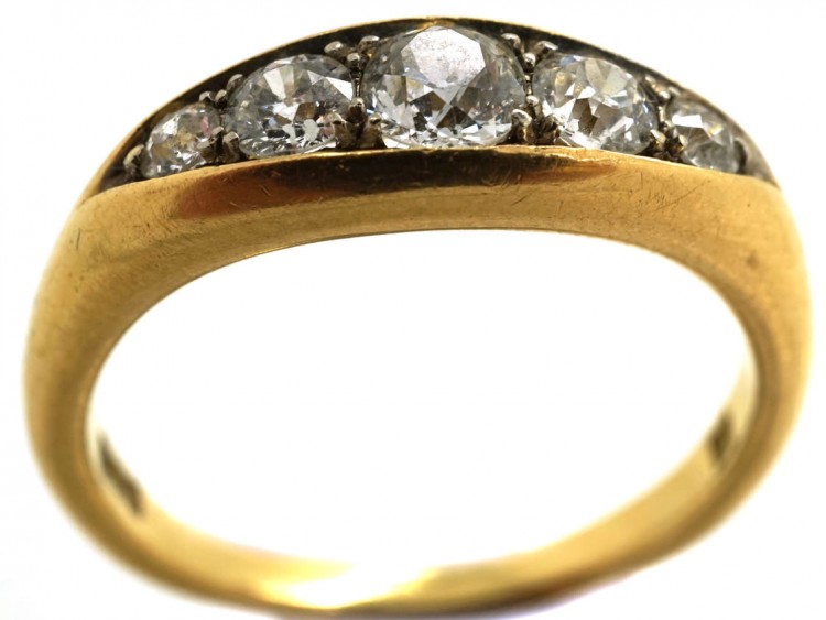 Edwardian 18ct Gold Five Stone Diamond Boat Shaped Ring