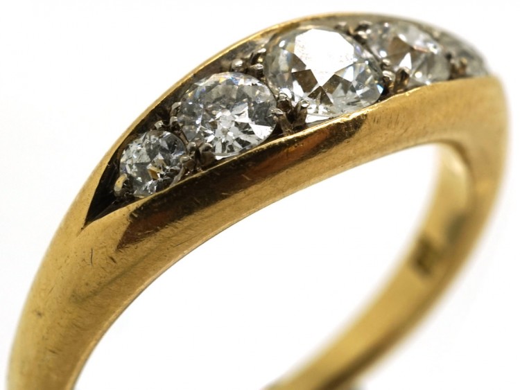 Edwardian 18ct Gold Five Stone Diamond Boat Shaped Ring