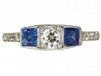 Art Deco 18ct Gold & Platinum, Sapphire & Diamond Ring