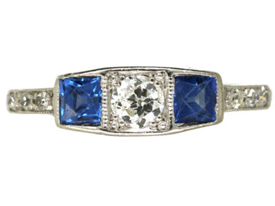 Art Deco 18ct Gold & Platinum, Sapphire & Diamond Ring