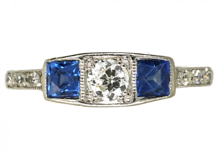 Art Deco 18ct Gold & Platinum, Sapphire & Diamond Ring