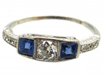 Art Deco 18ct Gold & Platinum, Sapphire & Diamond Ring