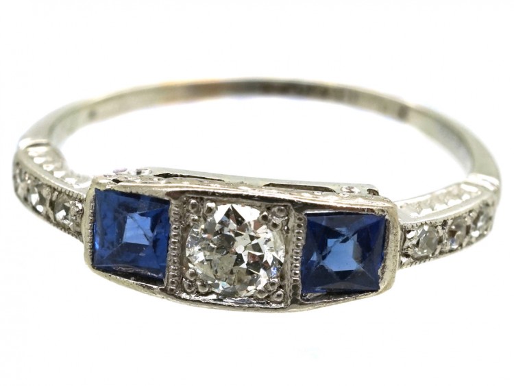 Art Deco 18ct Gold & Platinum, Sapphire & Diamond Ring