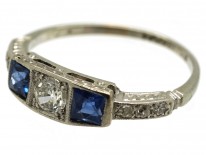 Art Deco 18ct Gold & Platinum, Sapphire & Diamond Ring