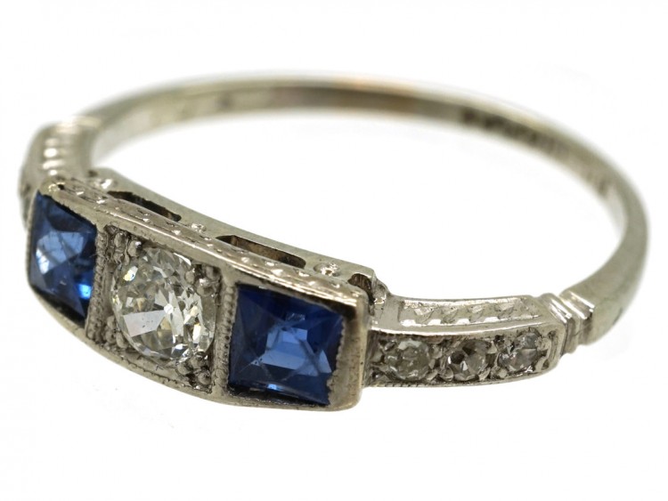 Art Deco 18ct Gold & Platinum, Sapphire & Diamond Ring