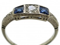 Art Deco 18ct Gold & Platinum, Sapphire & Diamond Ring