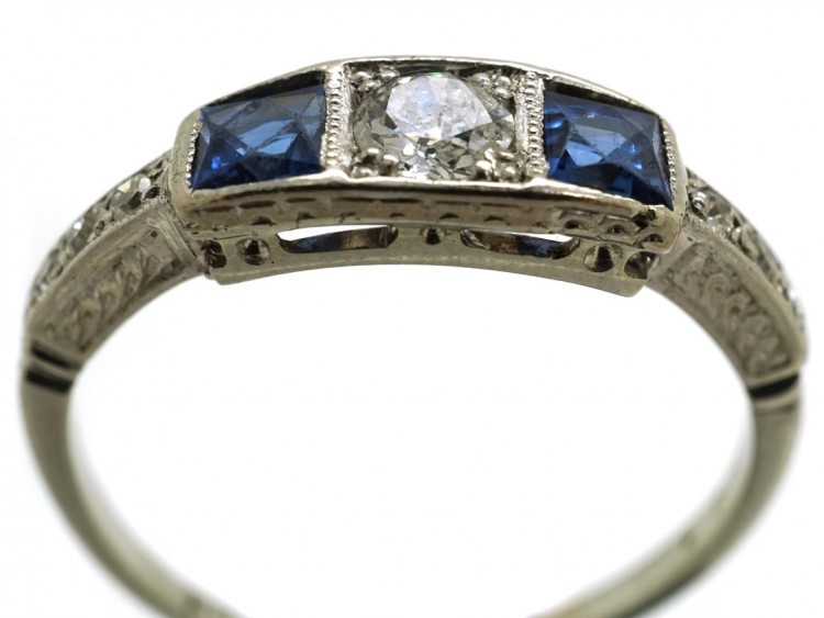 Art Deco 18ct Gold & Platinum, Sapphire & Diamond Ring