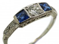 Art Deco 18ct Gold & Platinum, Sapphire & Diamond Ring