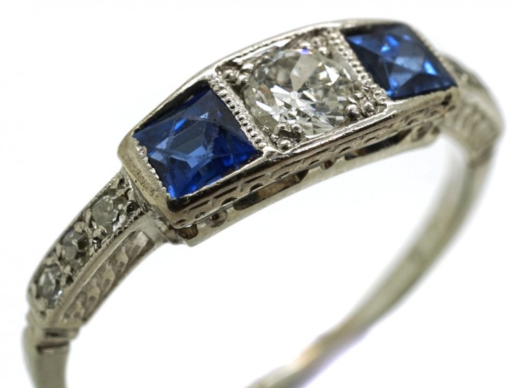 Art Deco 18ct Gold & Platinum, Sapphire & Diamond Ring