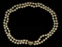 Two Row Pearl Choker With a Heart Shaped Diamond & Sapphire Clasp