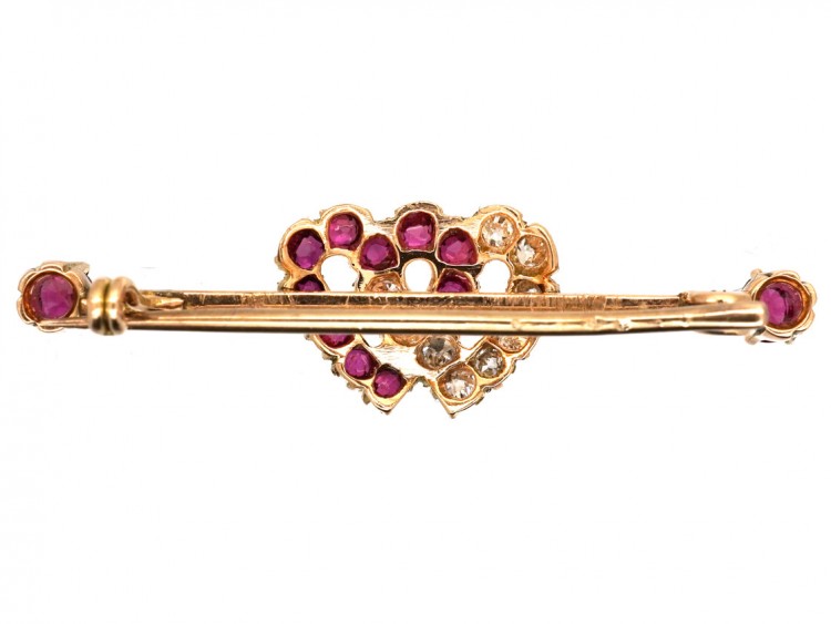Edwardian Ruby & Diamond Double Heart Brooch
