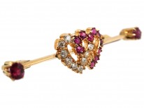 Edwardian Ruby & Diamond Double Heart Brooch