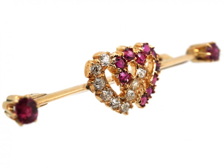 Edwardian Ruby & Diamond Double Heart Brooch