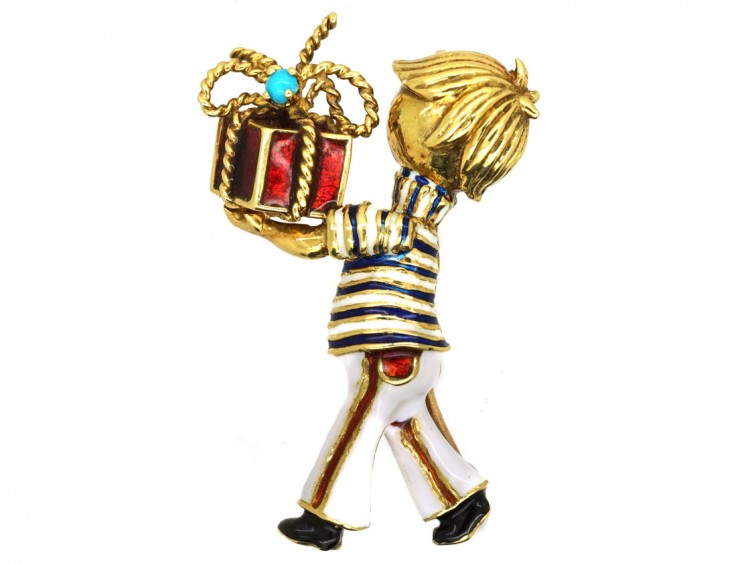 18ct Gold & Enamel Bell Boy Brooch