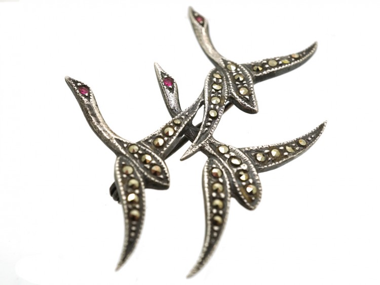 Silver & Marcasite Flying Geese Brooch