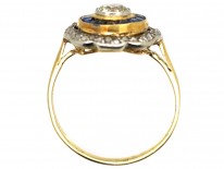 Art Deco 18ct Gold & Platinum Target Ring Set With Sapphires & Diamonds