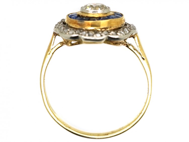 Art Deco 18ct Gold & Platinum Target Ring Set With Sapphires & Diamonds