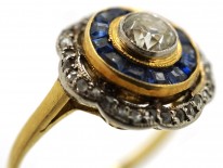 Art Deco 18ct Gold & Platinum Target Ring Set With Sapphires & Diamonds