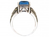 Art Deco Silver, Marcasite & Blue Paste Ring