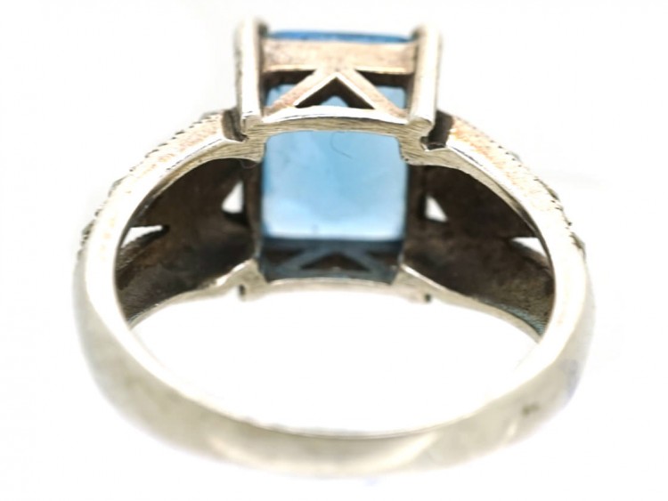 Art Deco Silver, Marcasite & Blue Paste Ring