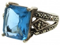 Art Deco Silver, Marcasite & Blue Paste Ring