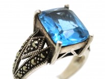 Art Deco Silver, Marcasite & Blue Paste Ring