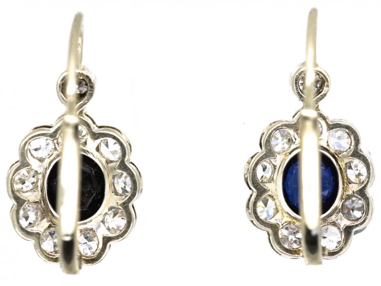 Austrian Art Deco 14ct White Gold Sapphire & Diamond Earrings