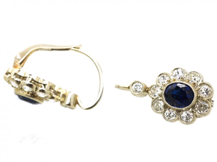 Austrian Art Deco 14ct White Gold Sapphire & Diamond Earrings