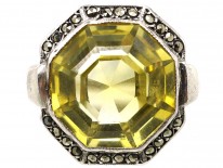 Art Deco Silver, Marcasite & Yellow Paste Ring