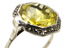 Art Deco Silver, Marcasite & Yellow Paste Ring