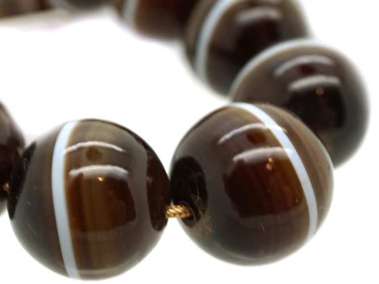Victorian Banded Onyx Bead Necklace