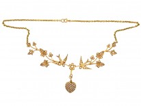 Victorian 15ct Gold & Natural Split Pearl Necklace with Swallows & a Heart