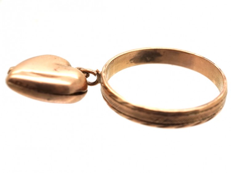 Edwardian 9ct Gold Ring With Heart Locket