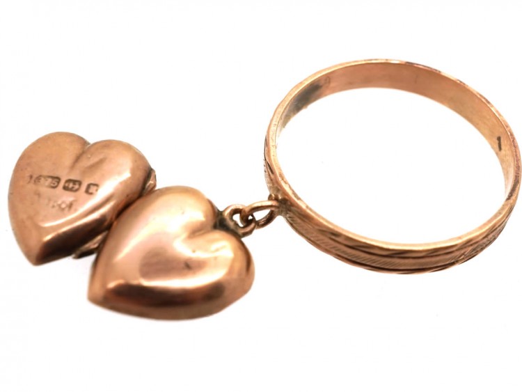 Edwardian 9ct Gold Ring With Heart Locket