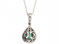 18ct White Gold Emerald & Diamond Pendant on Chain