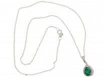 18ct White Gold Emerald & Diamond Pendant on Chain
