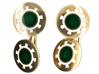 Edwardian 9ct Gold, Green & White Enamel Cufflinks