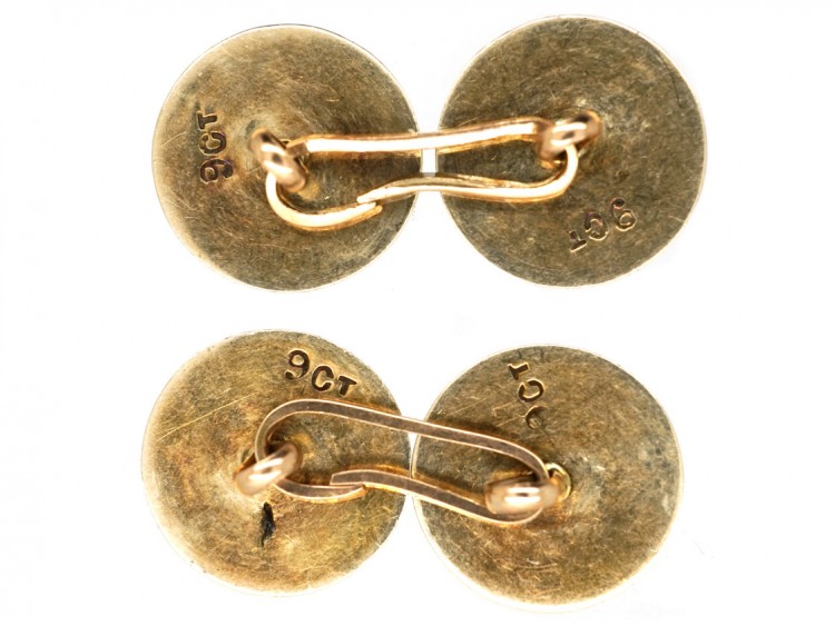 Edwardian 9ct Gold, Green & White Enamel Cufflinks