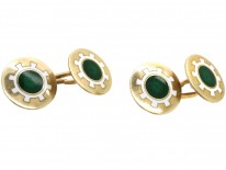 Edwardian 9ct Gold, Green & White Enamel Cufflinks