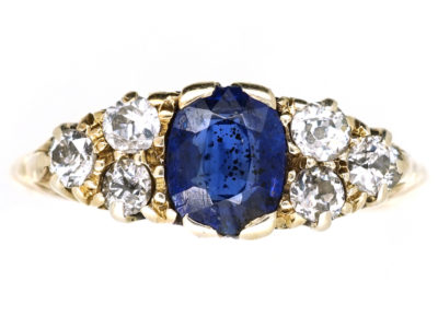 Edwardian 18ct Gold, Sapphire & Diamond Carved Half Hoop Ring