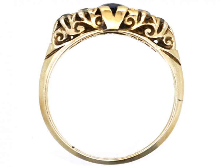 Edwardian 18ct Gold, Sapphire & Diamond Carved Half Hoop Ring