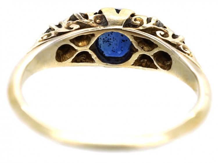 Edwardian 18ct Gold, Sapphire & Diamond Carved Half Hoop Ring