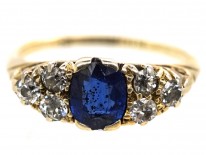 Edwardian 18ct Gold, Sapphire & Diamond Carved Half Hoop Ring