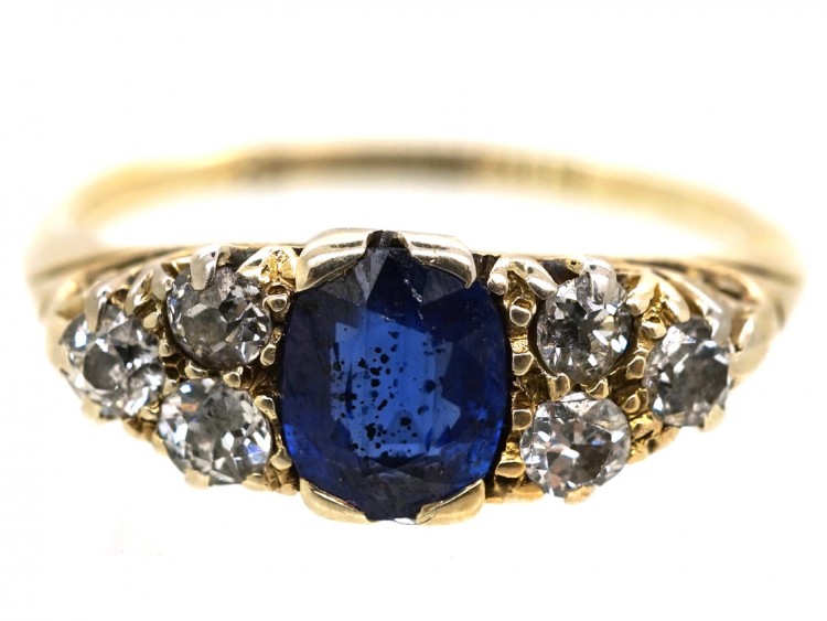 Edwardian 18ct Gold, Sapphire & Diamond Carved Half Hoop Ring