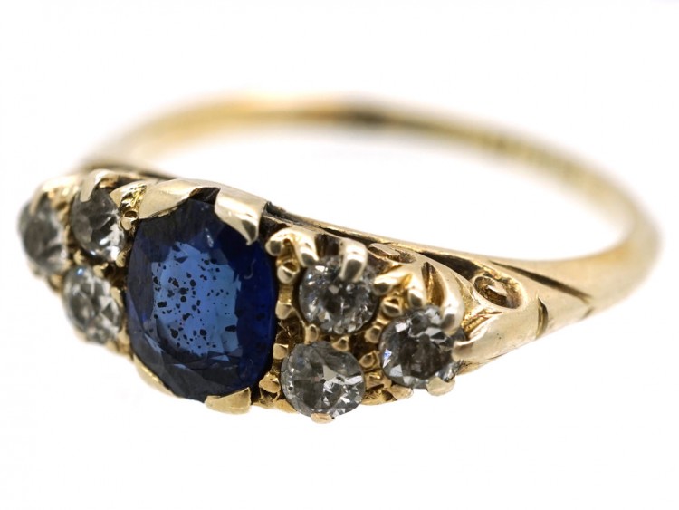 Edwardian 18ct Gold, Sapphire & Diamond Carved Half Hoop Ring