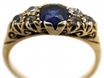 Edwardian 18ct Gold, Sapphire & Diamond Carved Half Hoop Ring