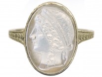 18ct White Gold Ring With Carved Moonstone Cameo